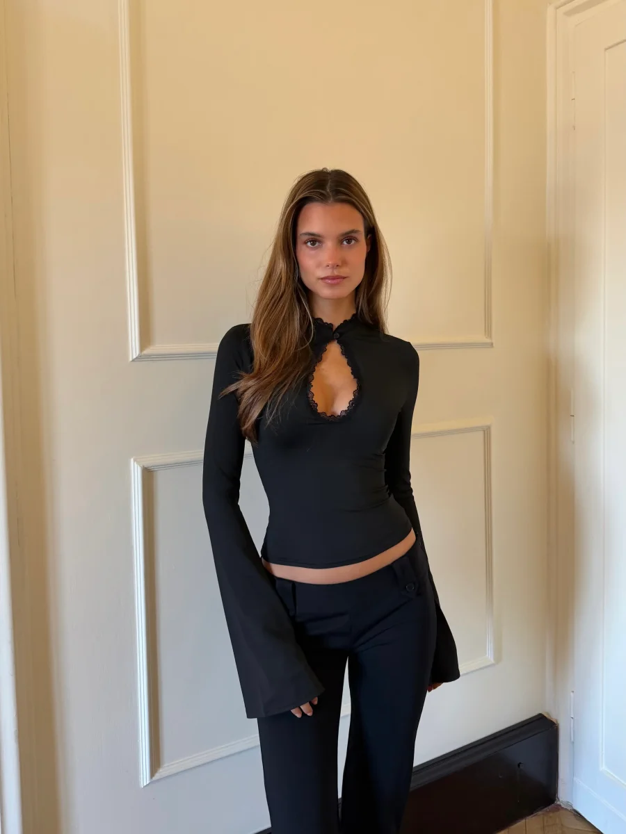 Baia Lace Long Sleeve Top - Schwarz – Bild 3