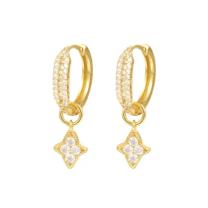Hoop Ohrringe Gold Zirkonia mit Kristall Stern Anhänger