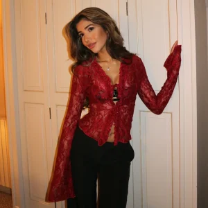 Trim lace top - dunkelrot