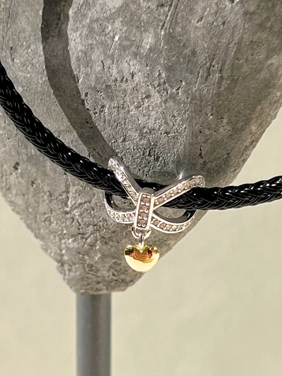 Charm Silber Gold Kristall Infinity Schleife mit Herz – Bild 4