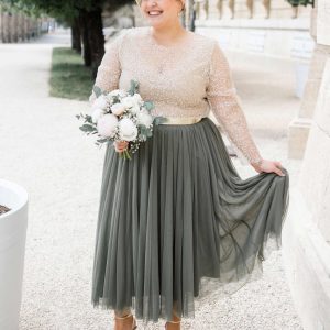 CONSTANT LOVE CURVY Tüll Rock Midi FARBE OLIVE