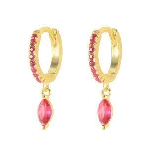 Hoop Ohrringe Gold Zirkonia Rot Tropfen Anhänger